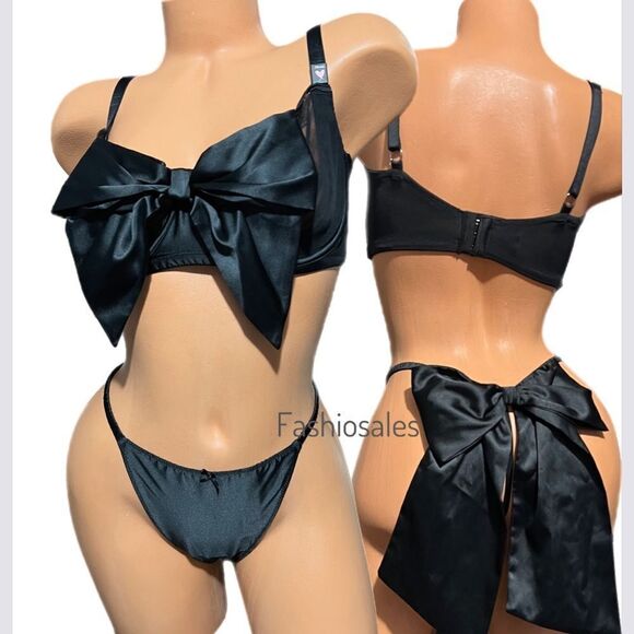 Victorias Secret LUXE Satin Embellished Bow Set Dream Angels Push Up Bra & panty - Picture 3 of 6